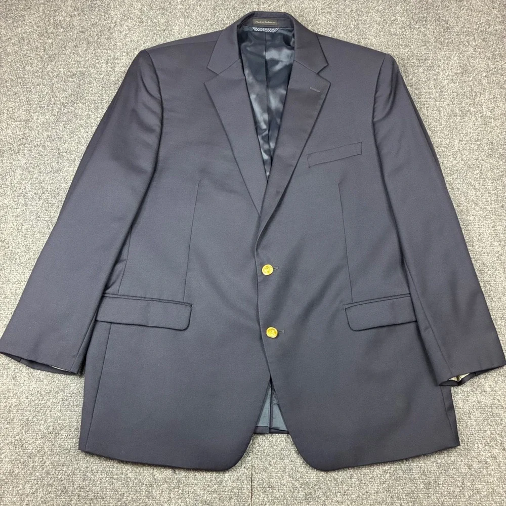 Lauren Ralph Lauren Mens Navy Blue Wool Blend Blazer Gold Crest Buttons 46L